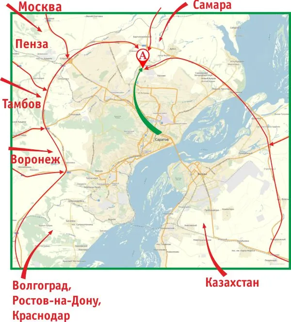 Карта расположения рынка Август в Саратове